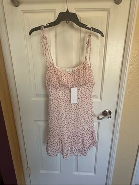 Lush Ivory Mini Dress with Coral Floral Print